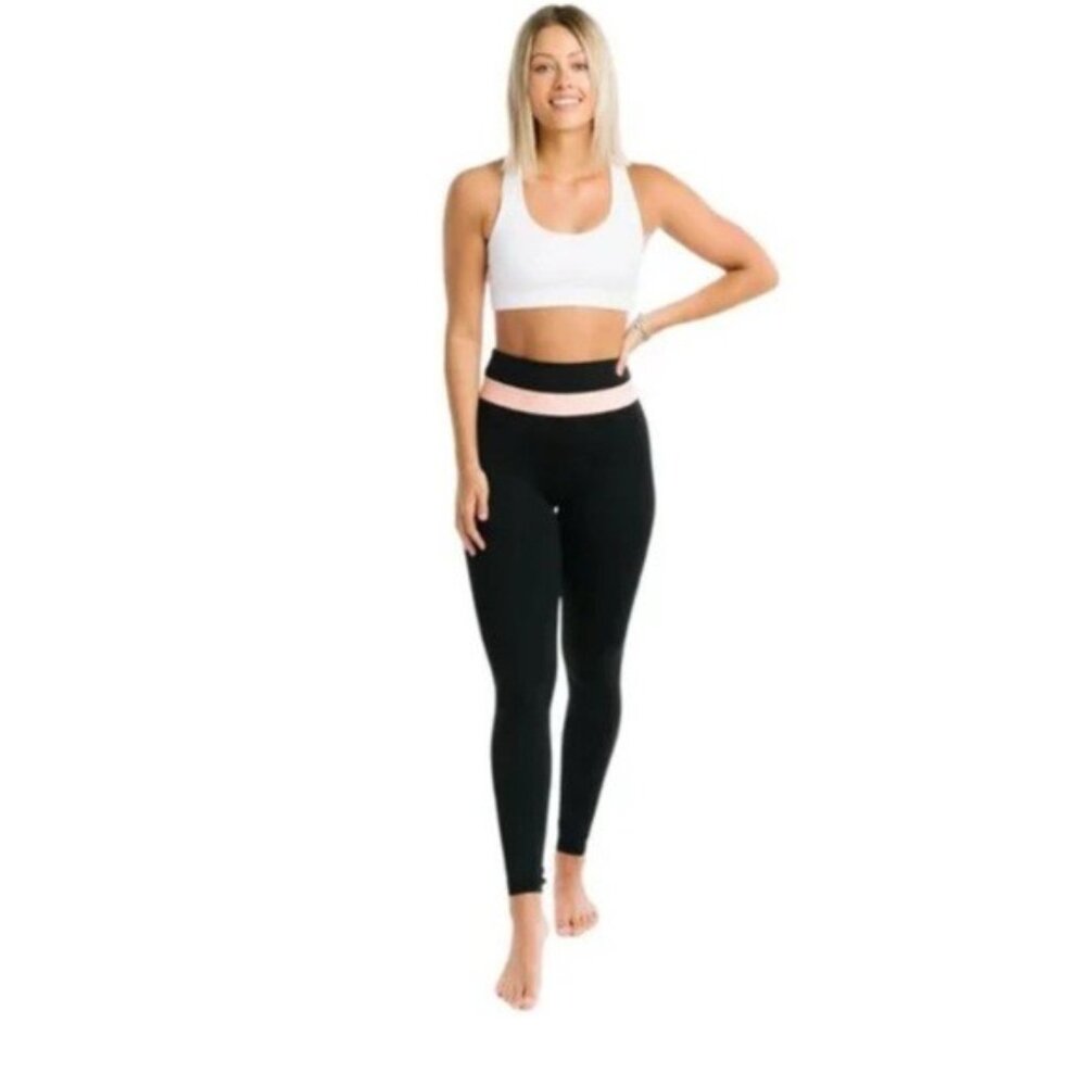 Zyia Women’s Legging Light n Tight High Rise Peach Band on Black Size 10